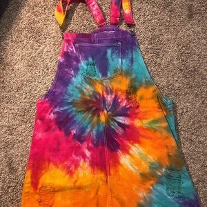 Colorful Tie-Dye Dress Overalls